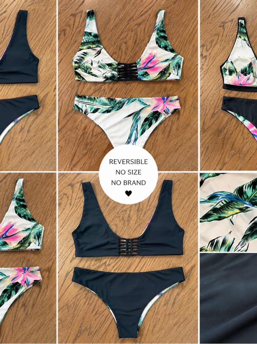 Reversible Floral & Black Women’s Bikini Top and Bottom Set